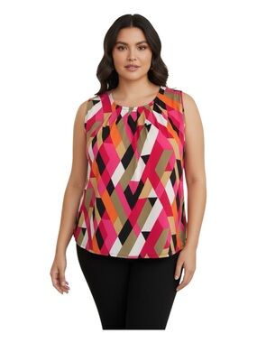 Jones Studio Plus Size 2X Pink Multi Geometric Sleeveless Shell Top